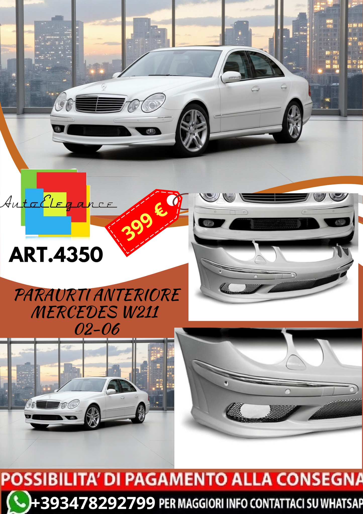 💥ART.4350 Paraurti Anteriore adatto per MERCEDES W211 02-06 LOOK AMG💥