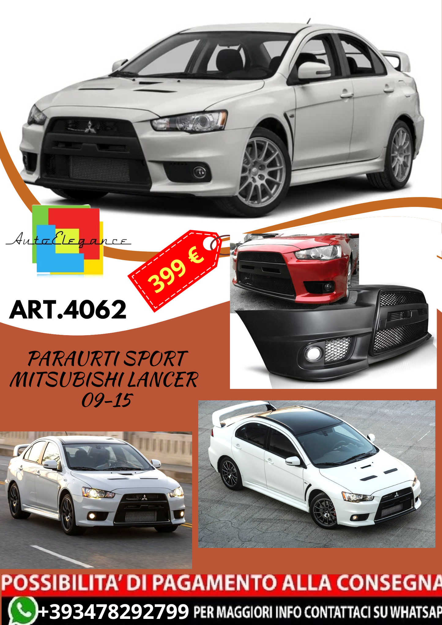 💥ART.4062 PARAURTI ANTERIORE SPORT adatto per MITSUBISHI LANCER 09-15 LOOK EVO💥