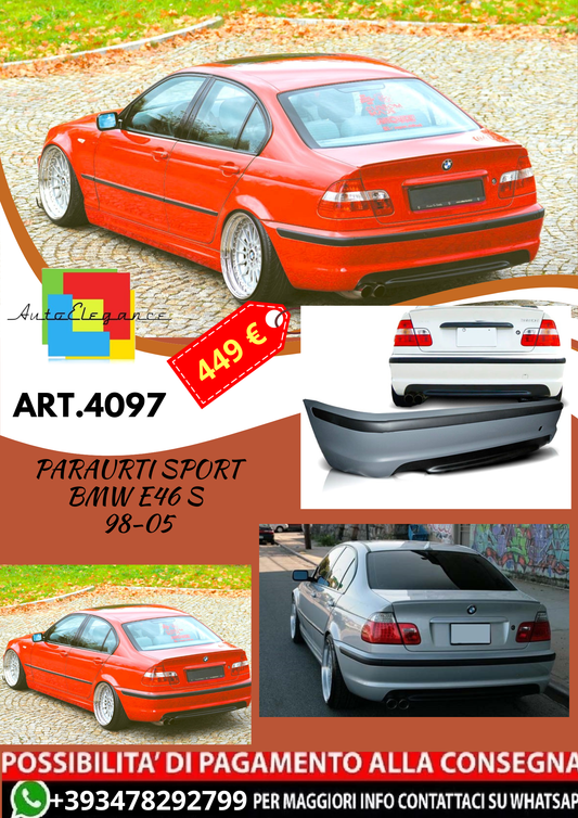 💥ART.4097 PARAURTI POSTERIORE SPORT adatto per BMW E46 S 98-05 LOOK M3💥
