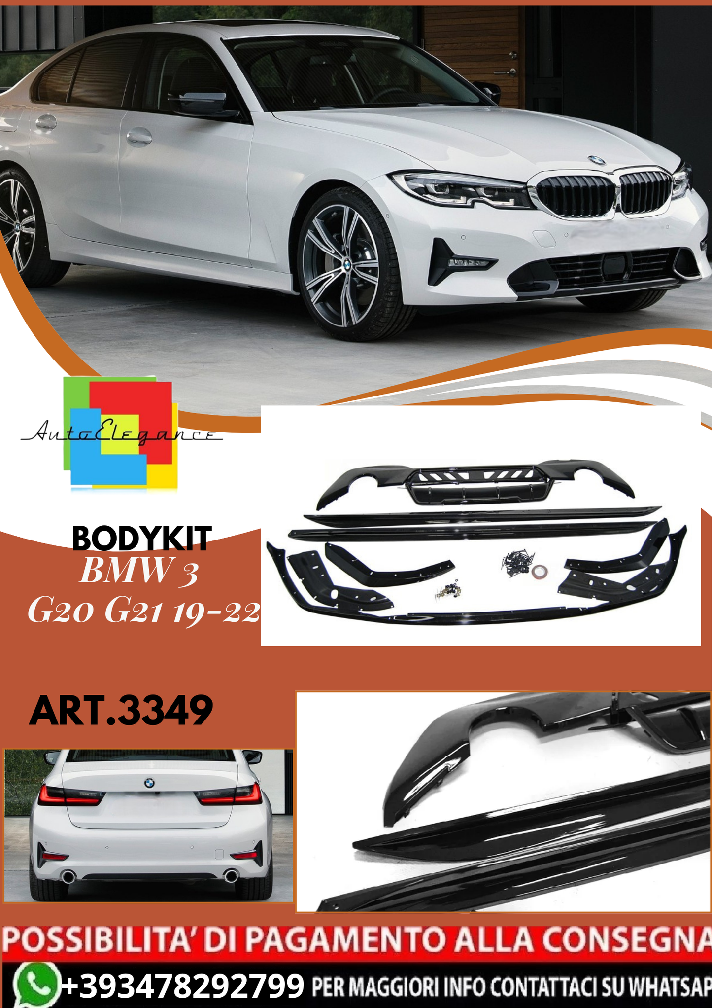 💥ART.3349 BODYKIT SPORT NERO STILE PERFORMANCE adatto a BMW 3 G20 G21 19-22💥