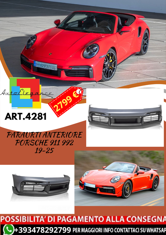 💥ART.4281 Paraurti Anteriore adatto per PORSCHE 911 992 19-25💥