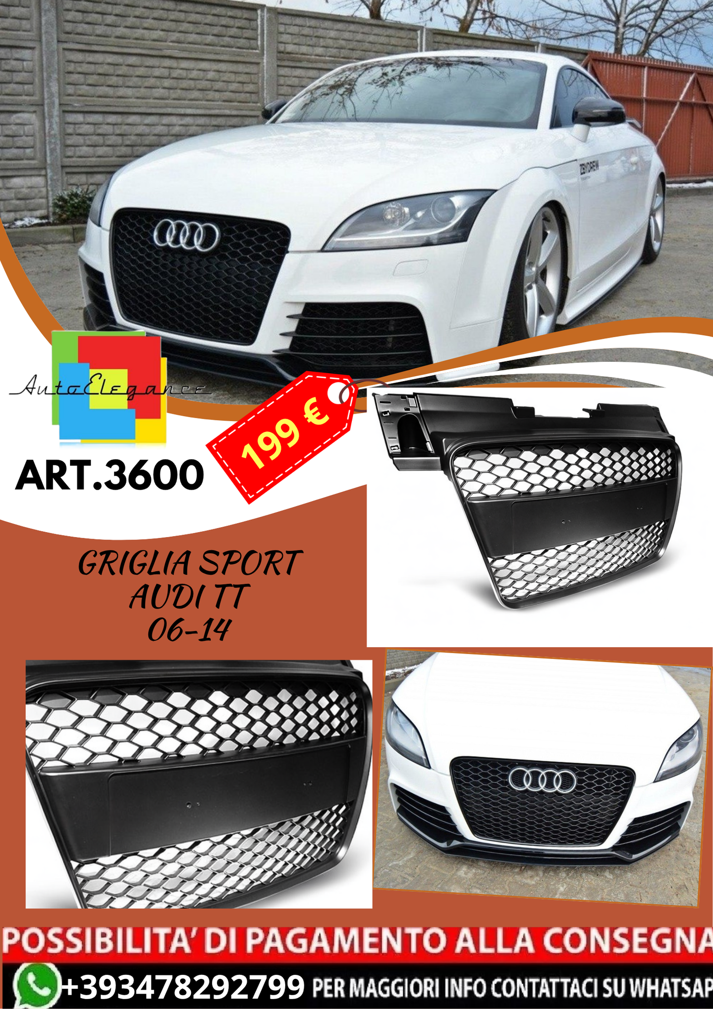 💥ART.3600 GRIGLIA SPORT adatto per AUDI TT 06-14💥