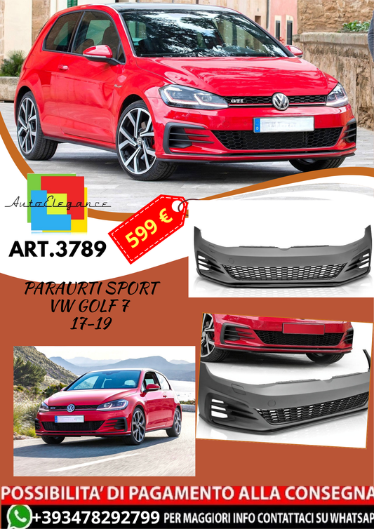 💥ART.3789 PARAURTI ANTERIORE SPORT adato per VW GOLF 7 17-19 LOOK GTI💥