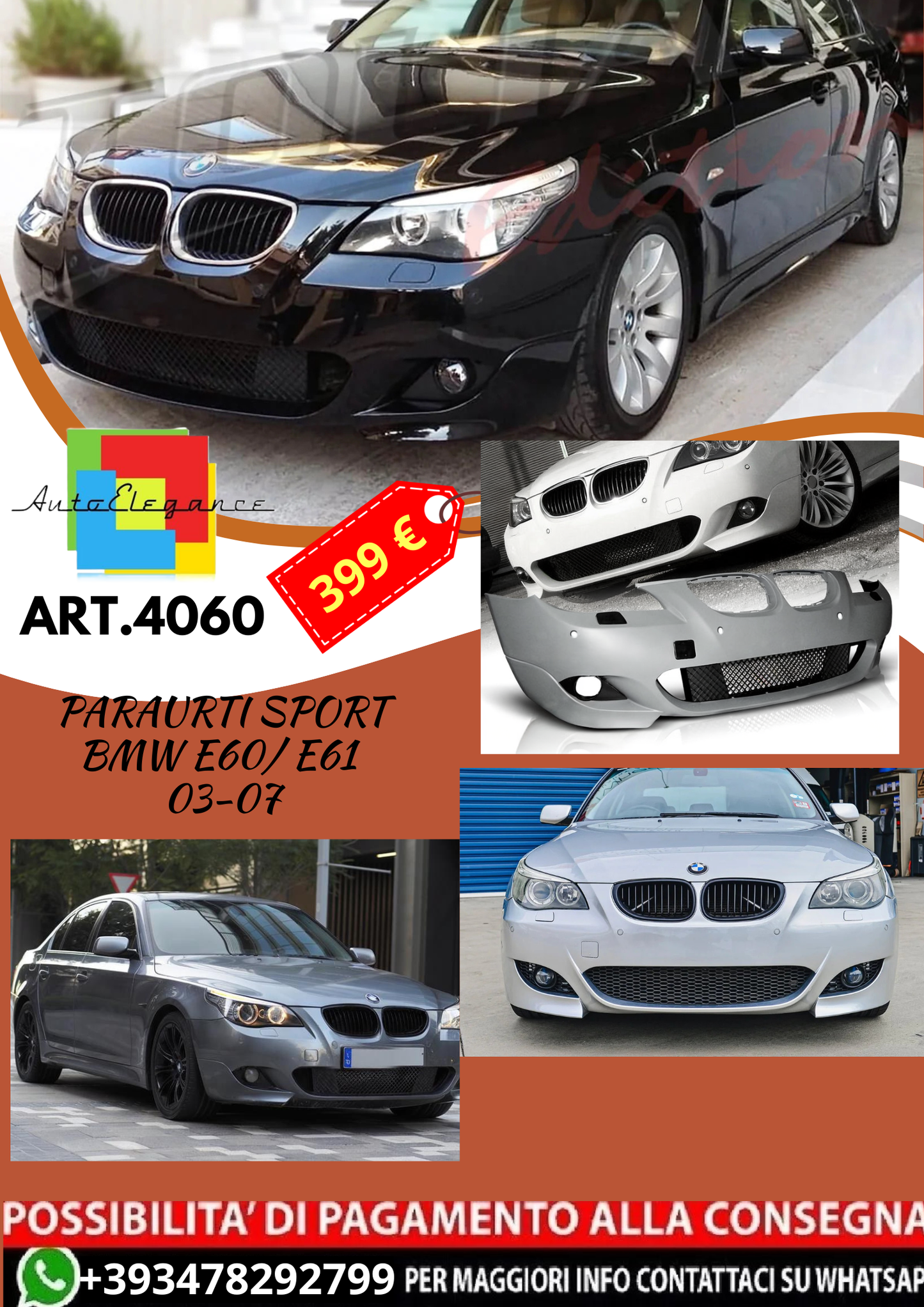 💥ART.4060 PARAURTI ANTERIORE SPORT adatto per BMW E60/ E61 03-07 LOOK M5💥