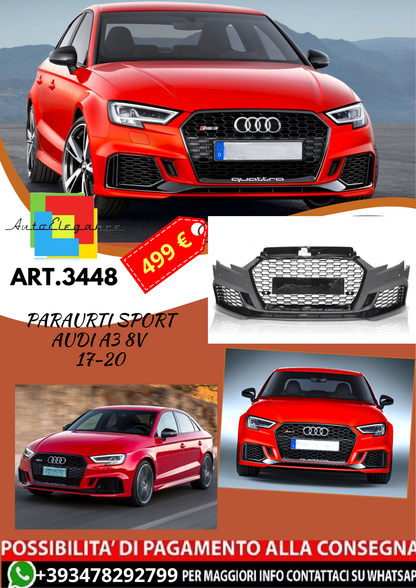💥ART.3448 PARAURTI ANTERIORE SPORT PDC per AUDI A3 8V 17-20 LOOK RS3💥
