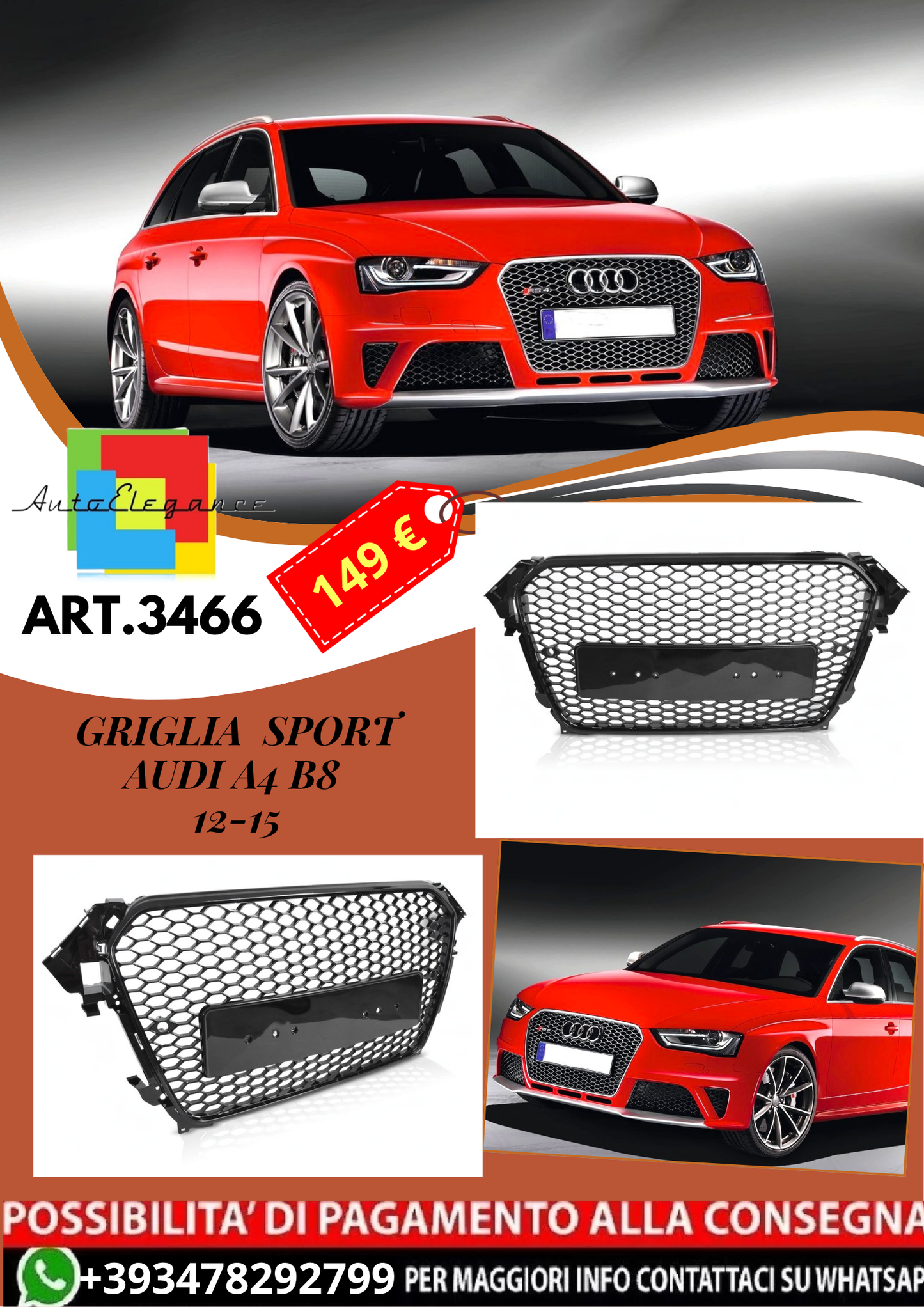 💥ART.3466 GRIGLIA SPORT adatto per AUDI A4 B8 12-15💥