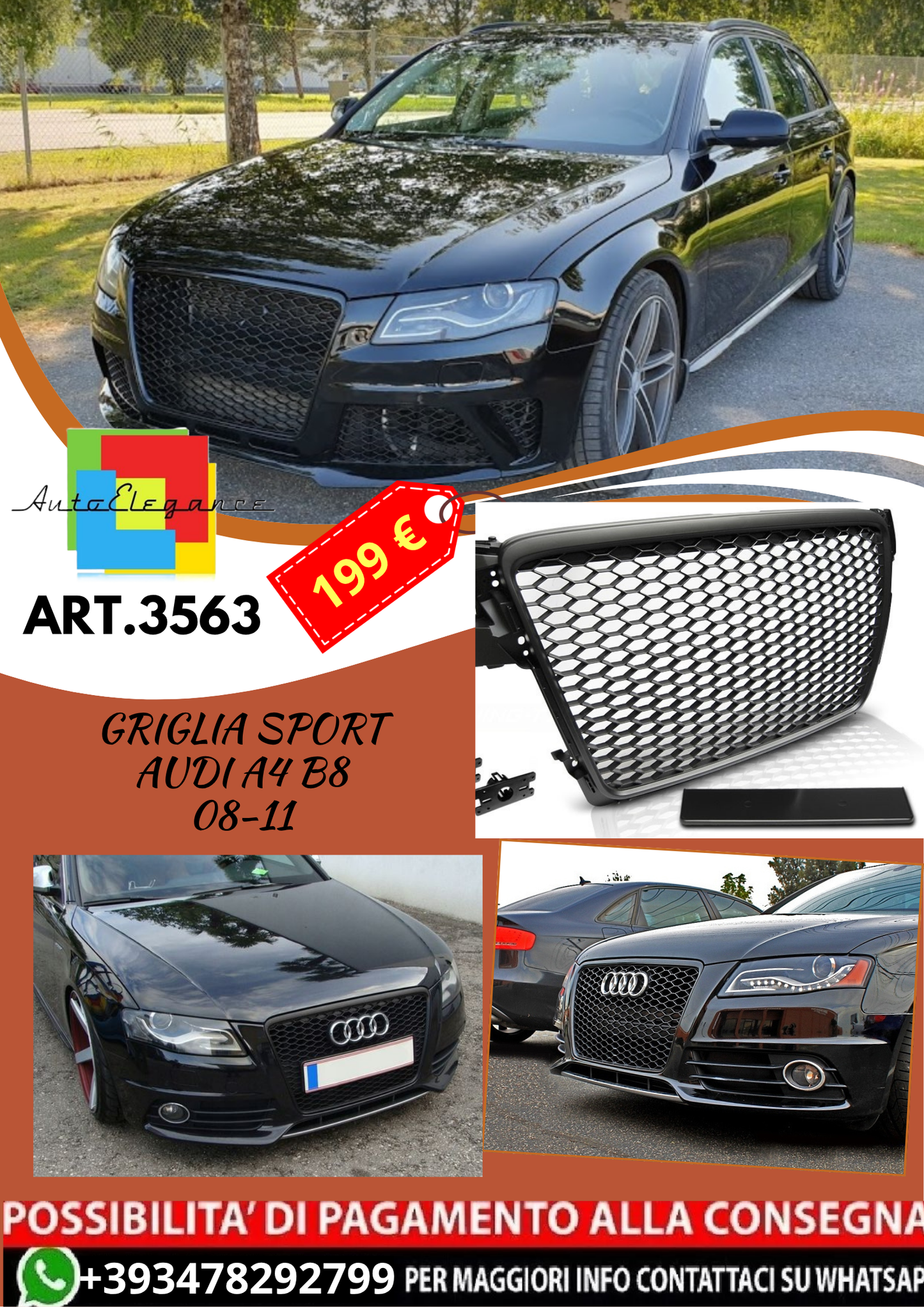 💥ART.3563 GRIGLIA SPORT adatto per AUDI A4 B8 08-11💥