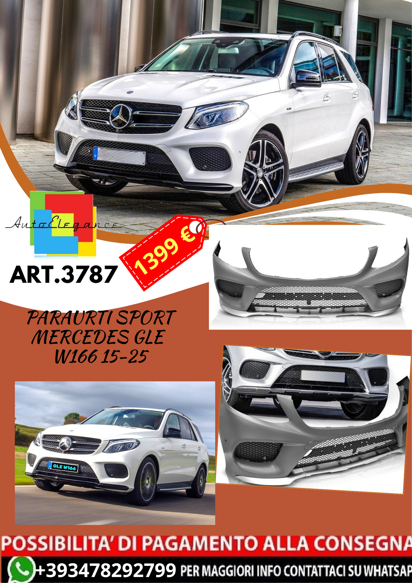 💥ART.3787 PARAURTI ANTERIORE SPORT adatto per MERCEDES GLE W166 15-18 LOOK AMG💥