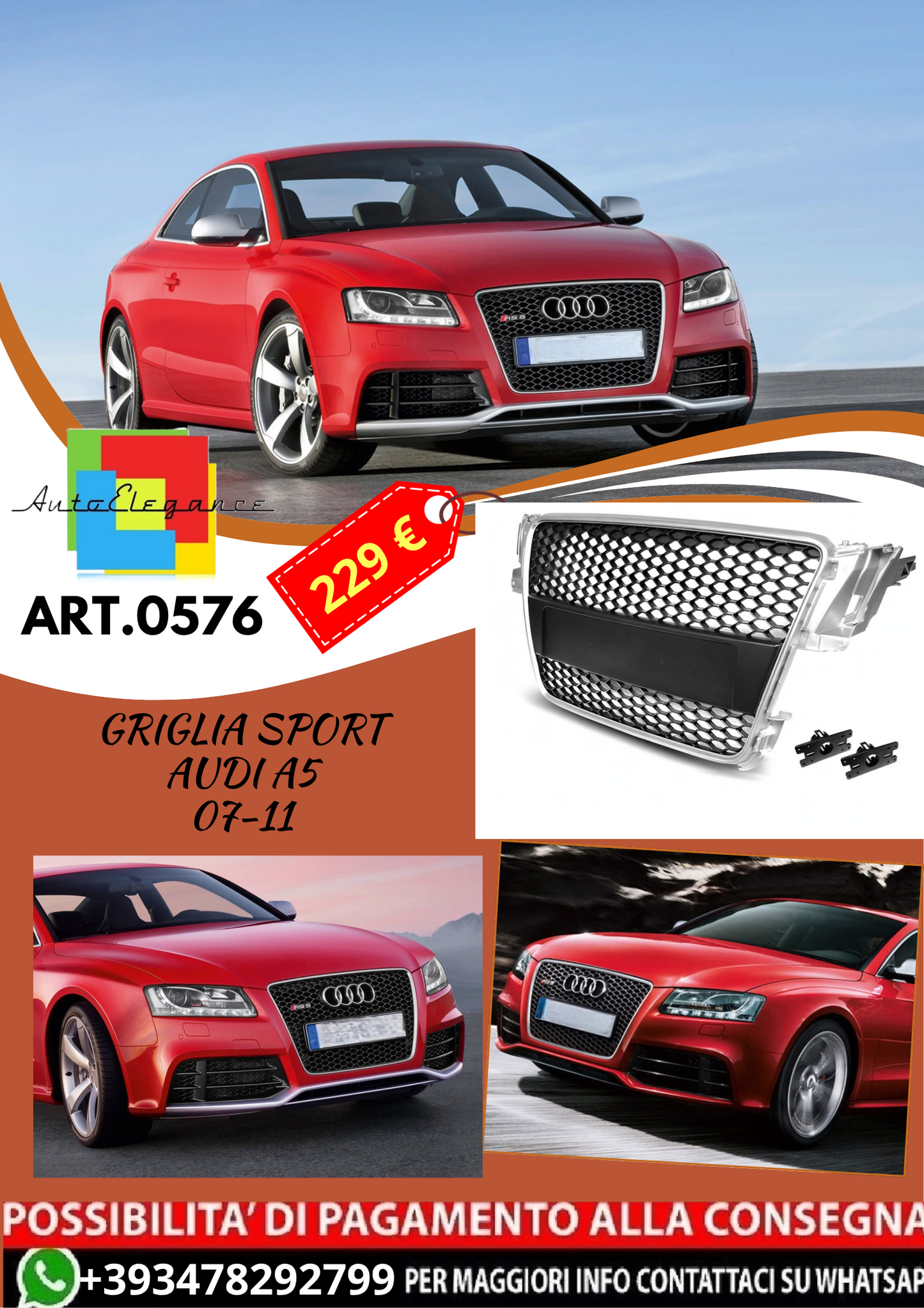 💥ART.0576 GRIGLIA SPORT adatto per AUDI A5 07-11💥