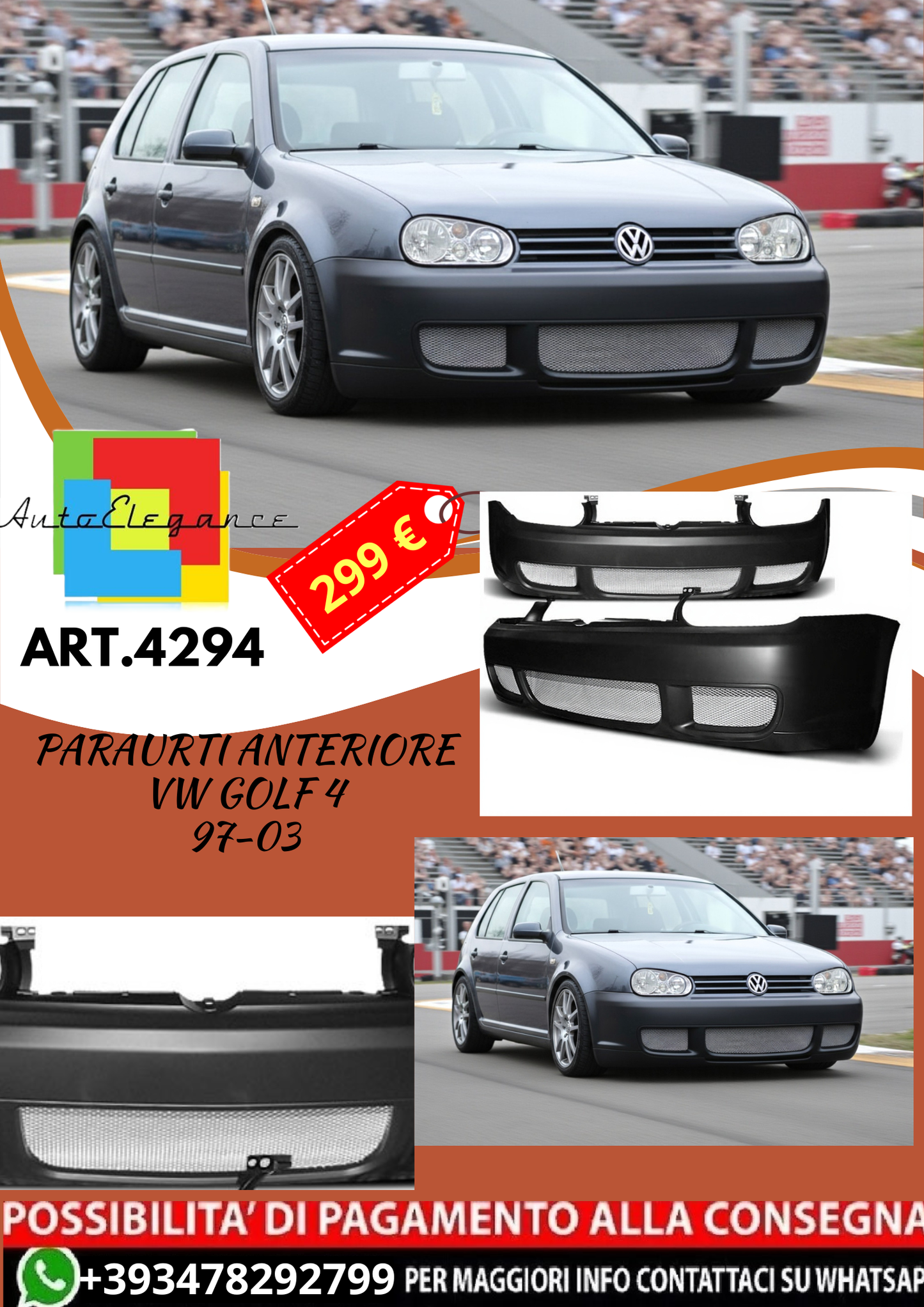 💥ART.4294 Paraurti Anteriore adatto per VW GOLF 4 97-03 LOOK GTI💥