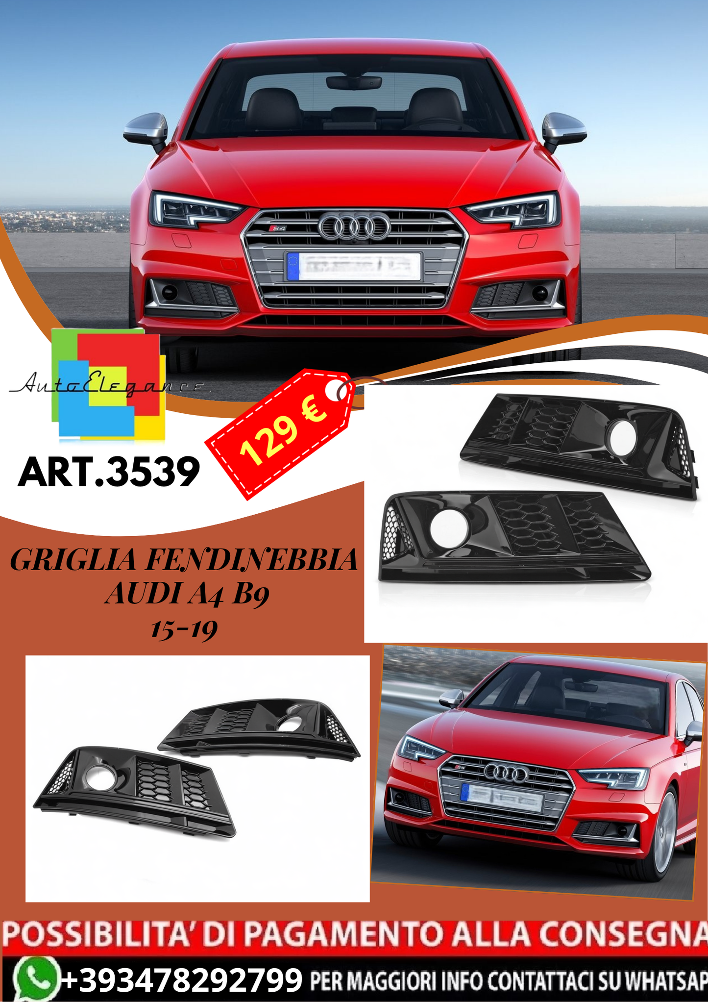 💥ART.3539 GRIGLIA FENDINEBBIA adatto per AUDI A4 B9 15-19💥