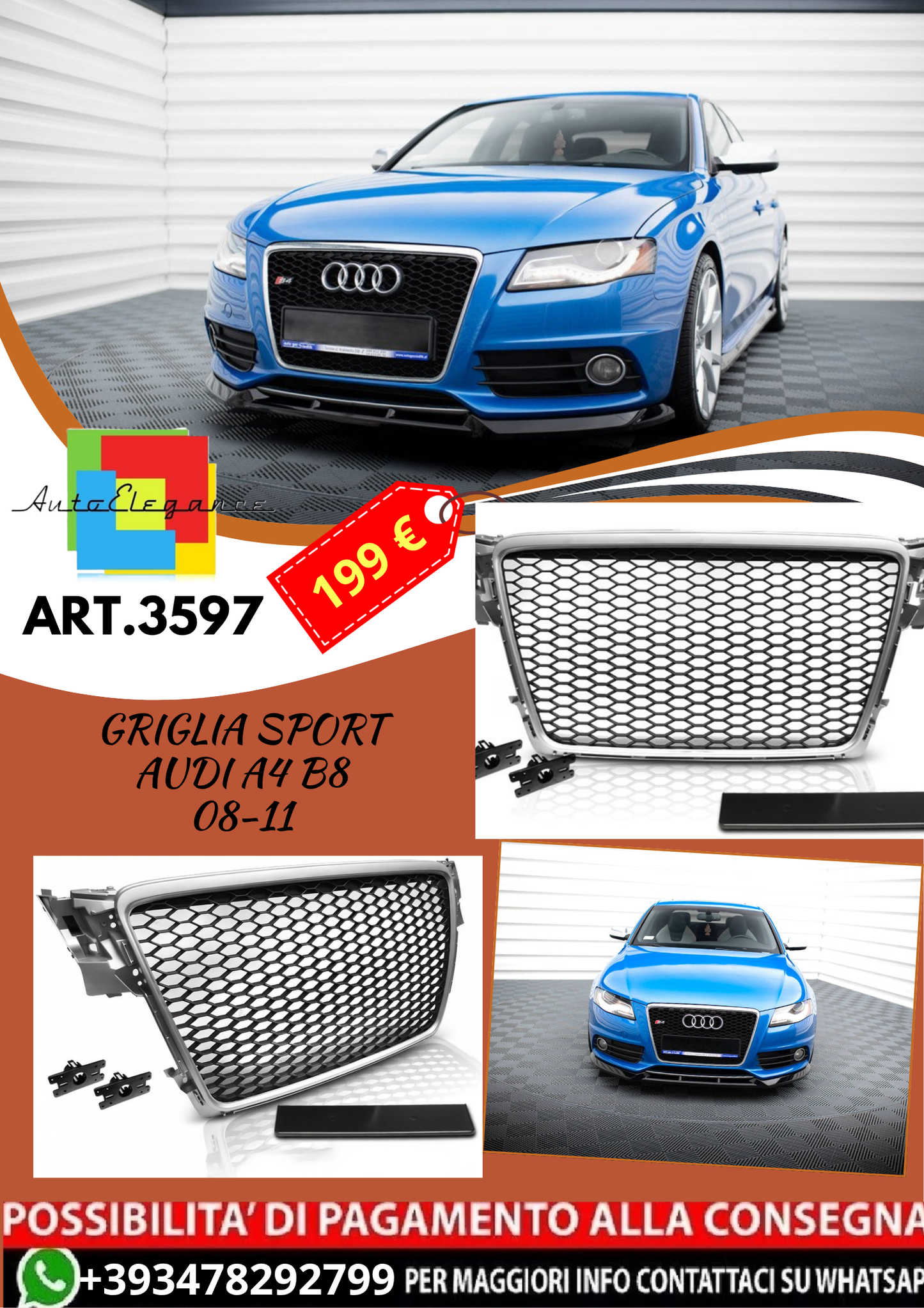 💥ART.3597 GRIGLIA SPORT adatto per AUDI A4 B8 08-11💥