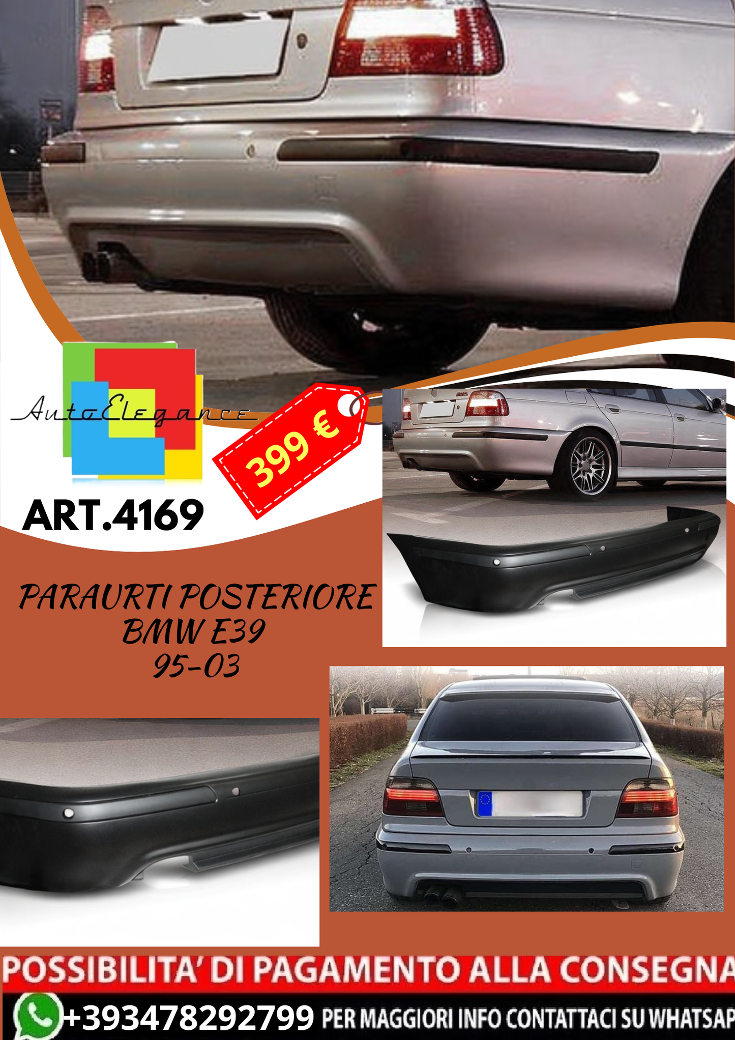 💥ART.4169 Paraurti Posteriore adatto per BMW E39 95-03 LOOK M5💥