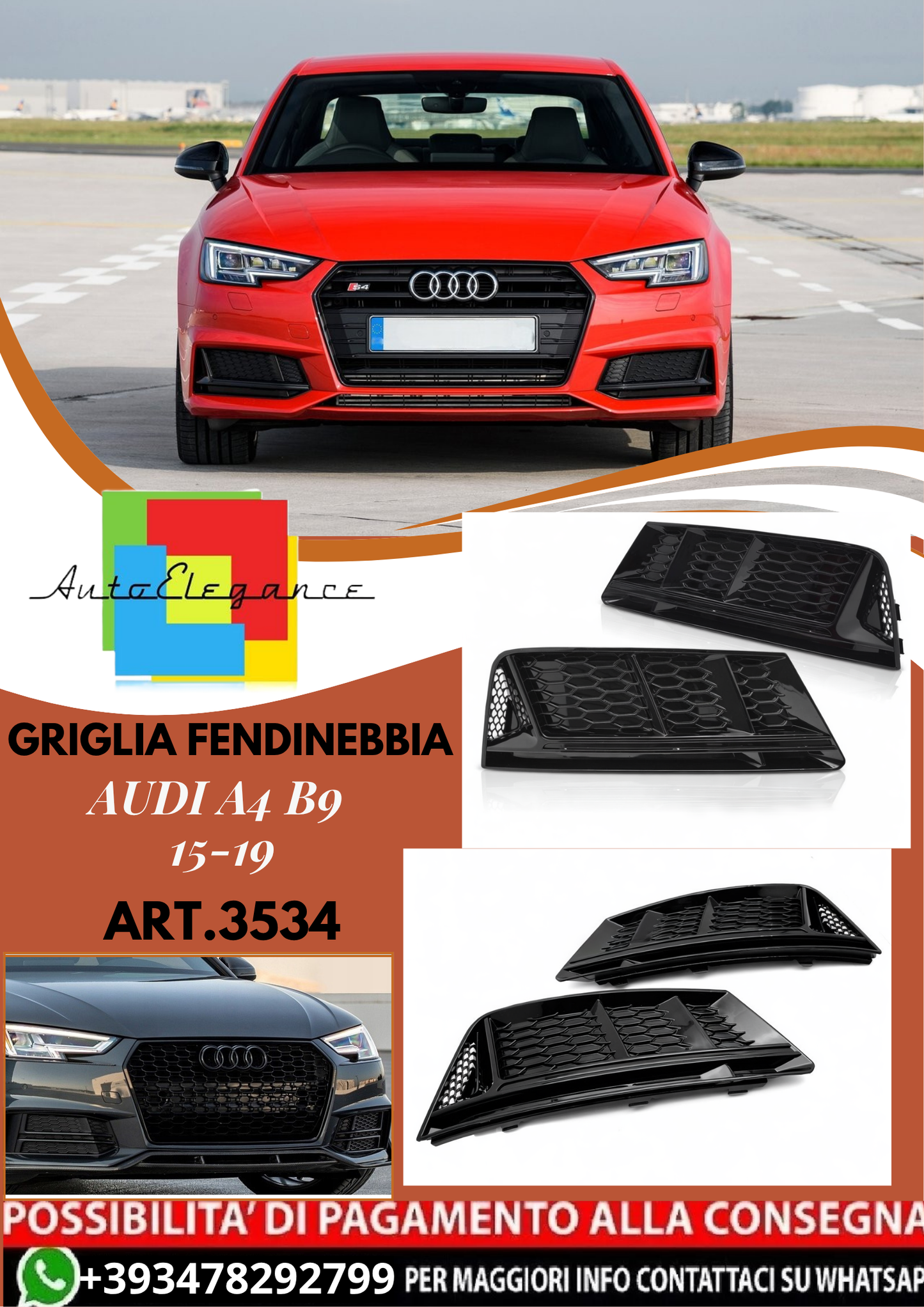 💥ART.3534 GRIGLIA FENDINEBBIA adatto per AUDI A4 B9 15-19💥