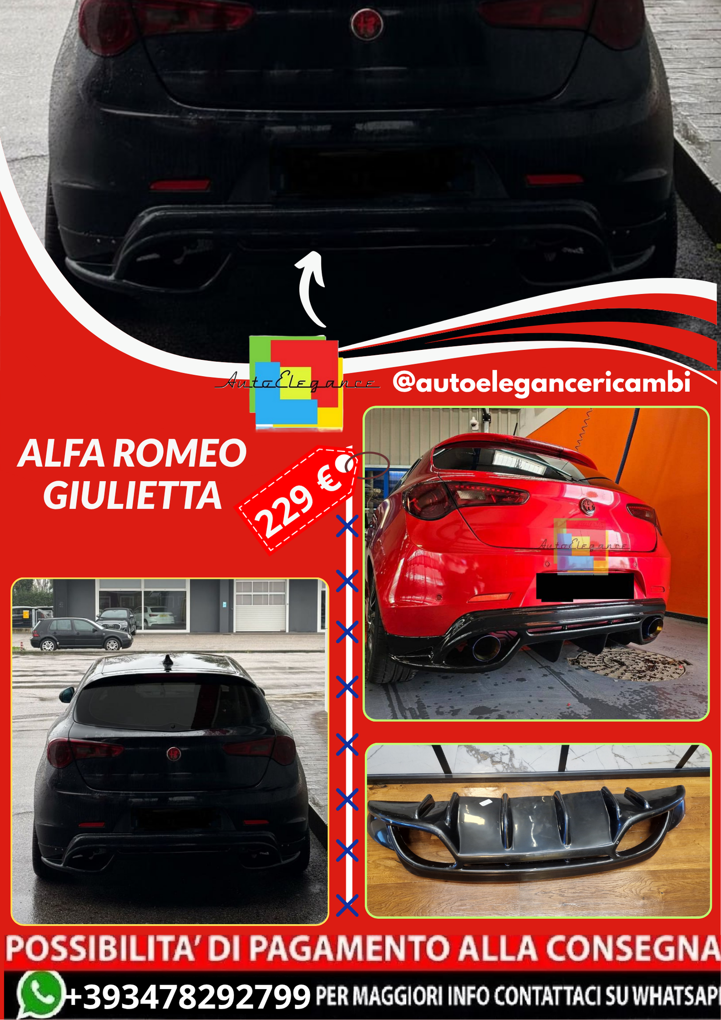 ART. 0405 DIFFUSORE ALFA ROMEO GIULIETTA LOOK QUADRIFOGLIO NERO LUCIDO