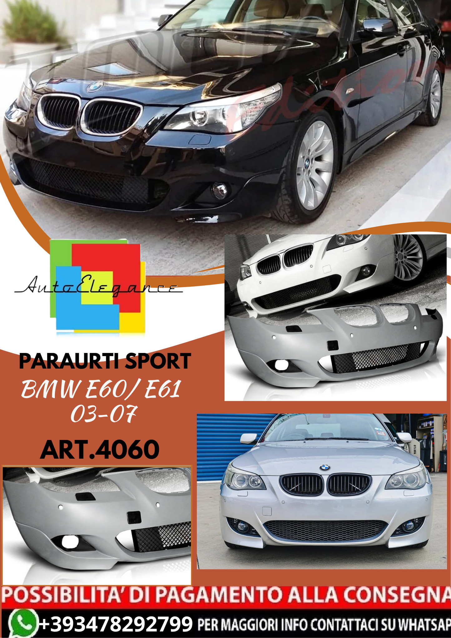 💥ART.4060 PARAURTI ANTERIORE SPORT adatto per BMW E60/ E61 03-07 LOOK M5💥