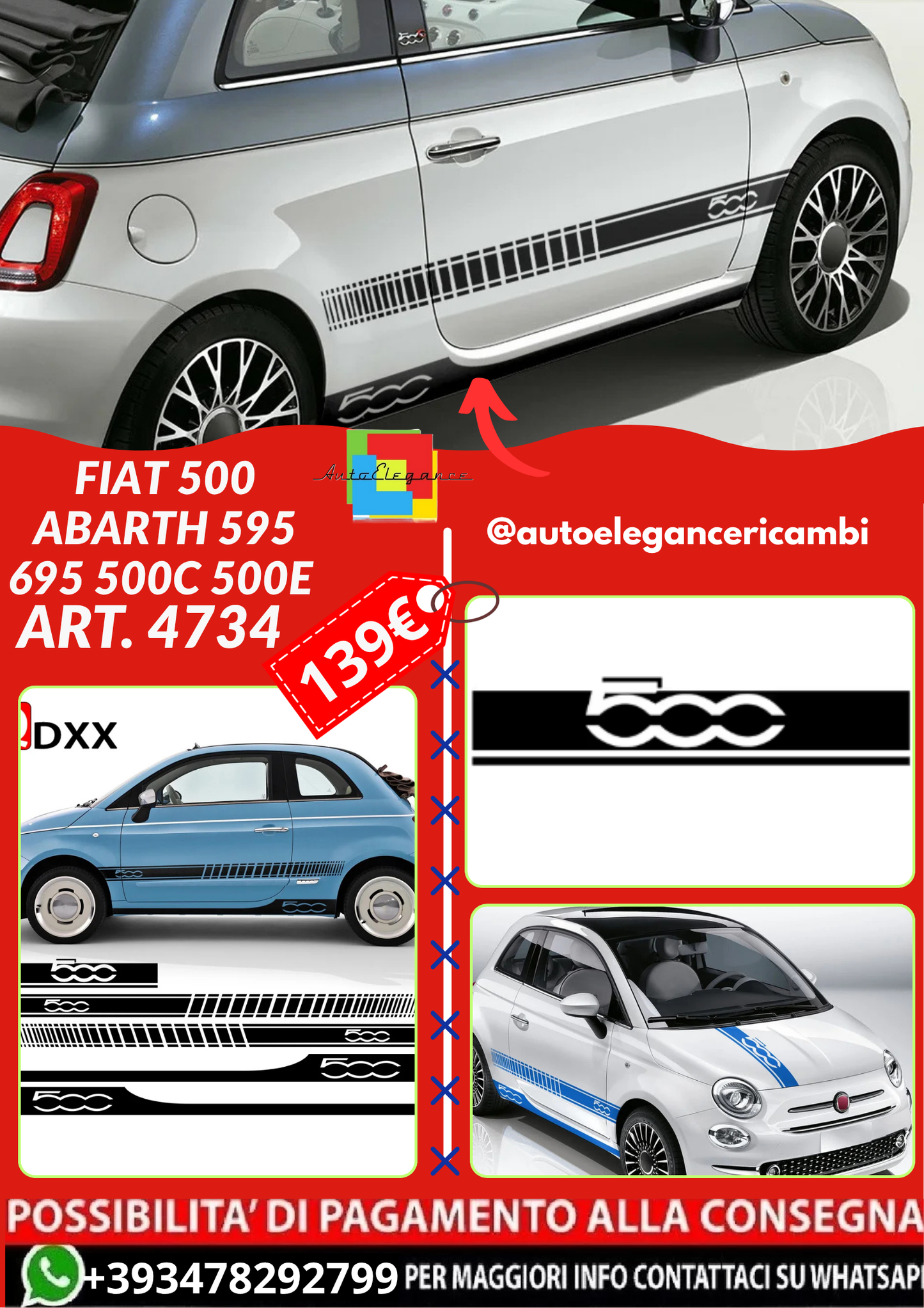 💫ART.4734 Adesivi adatto per Fiat 500 Abarth 595 695 500C 500e💫