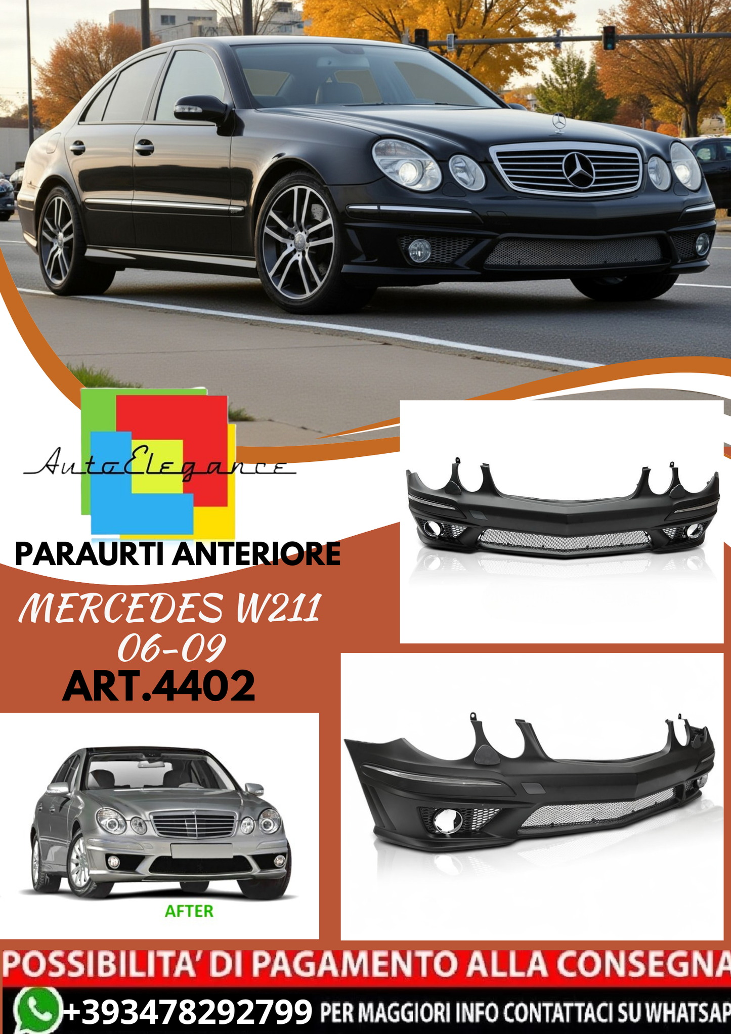 💥ART.4402 Paraurti Anteriore adatto per MERCEDES W211 06-09 LOOK AMG💥