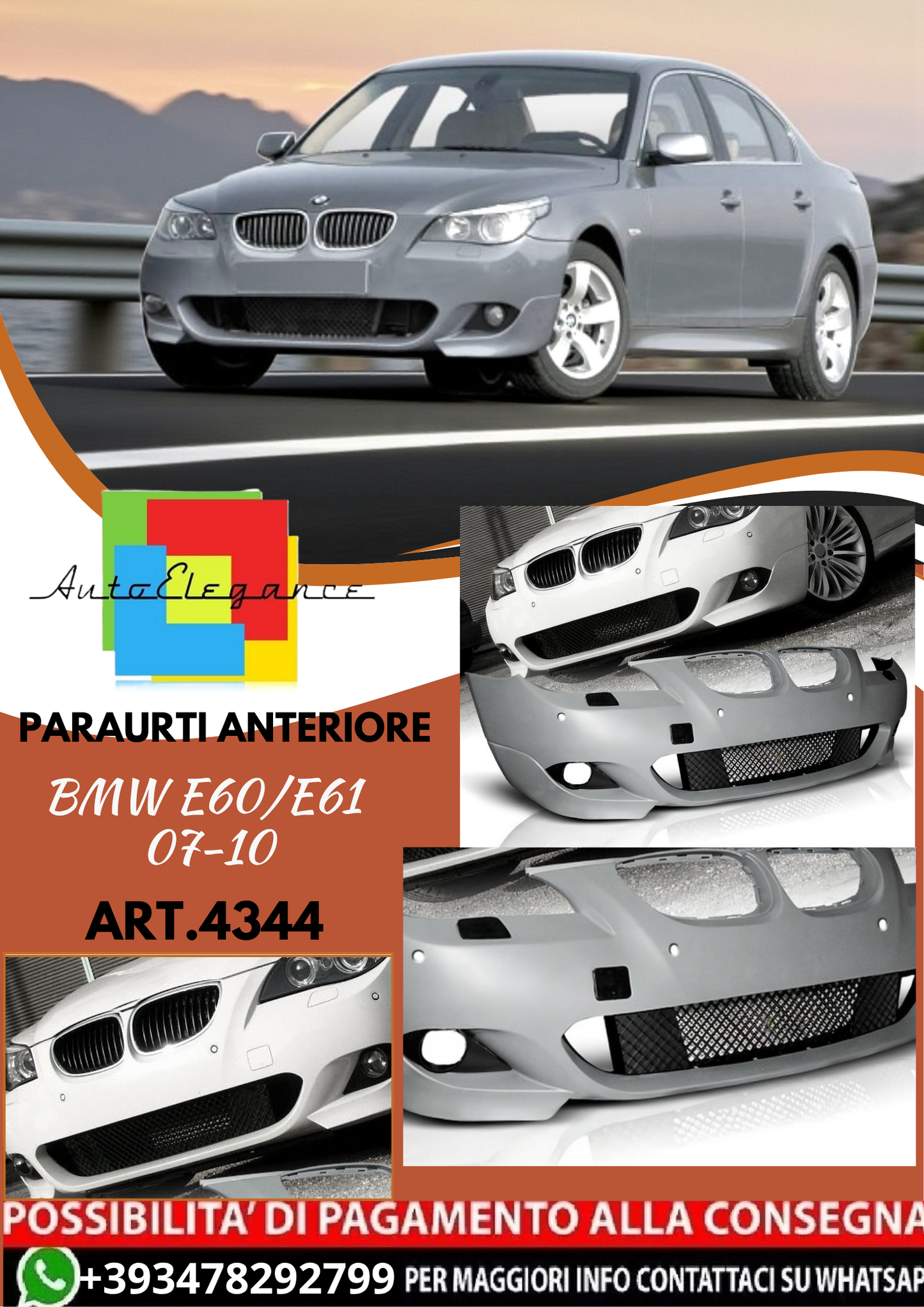 💥ART.4344 Paraurti Anteriore adatto per BMW E60/E61 07-10 LOOK M5💥