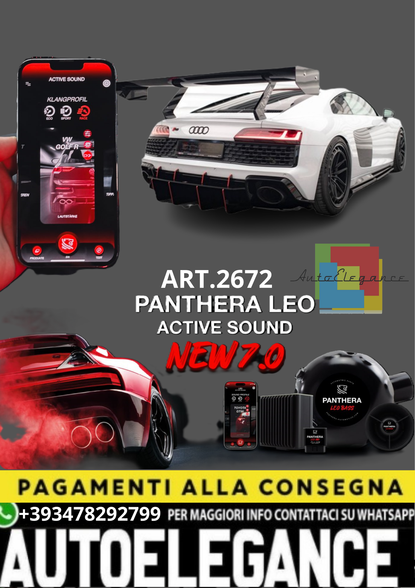 💥💣 ART.2672 PANTHERA SOUND SYSTEM ADATTO PER AUDI R8 💣💥