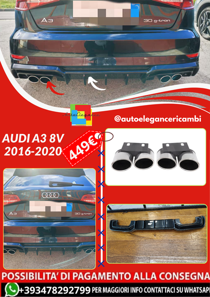 ART.4578 TERMINALI CROMATI +DIFFUSORI AUDI  A3 8V 2016-2020