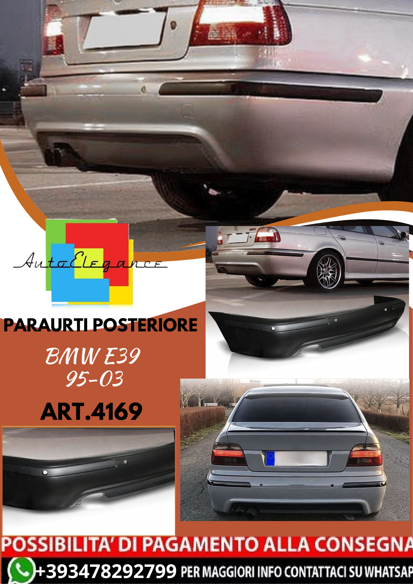 💥ART.4169 Paraurti Posteriore adatto per BMW E39 95-03 LOOK M5💥
