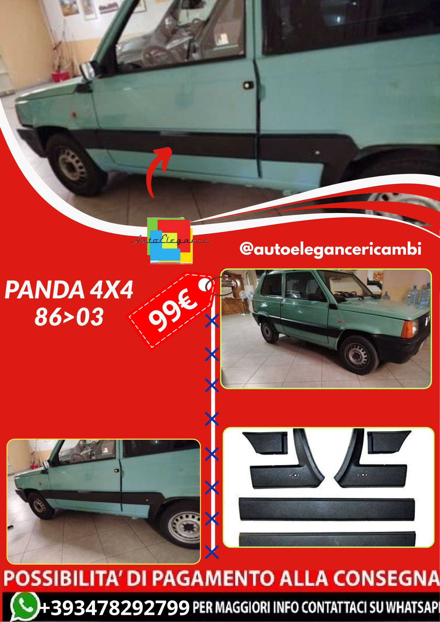 ART.4582 MODANATURE PARACOLPI FASCE PROTETTIVE LATERALI PER PANDA 4x4 86 03