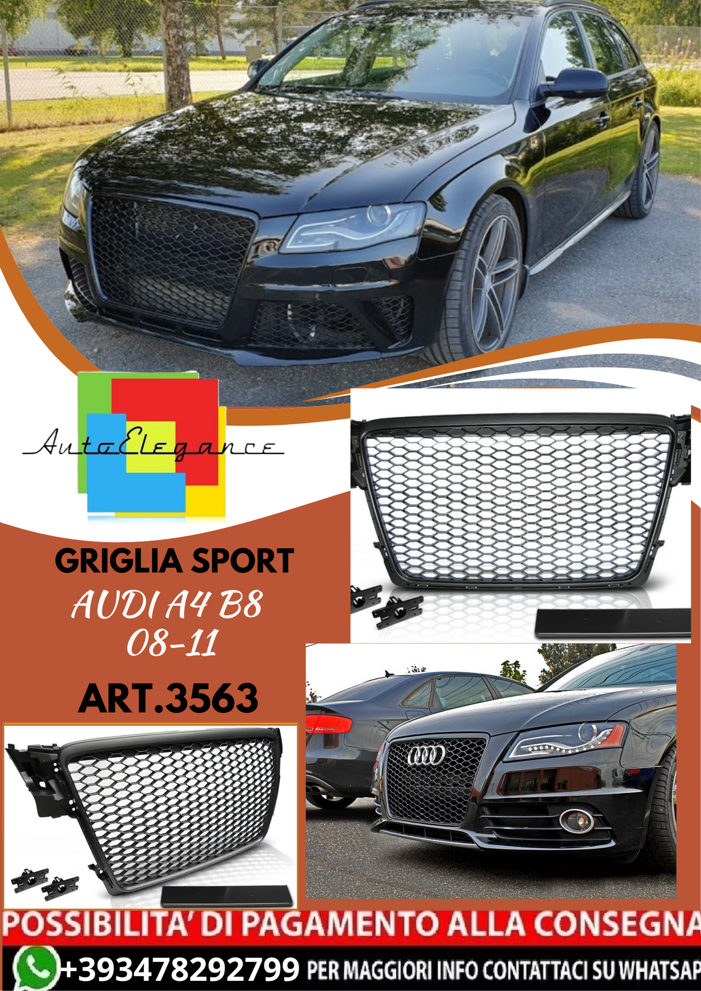 💥ART.3563 GRIGLIA SPORT adatto per AUDI A4 B8 08-11💥