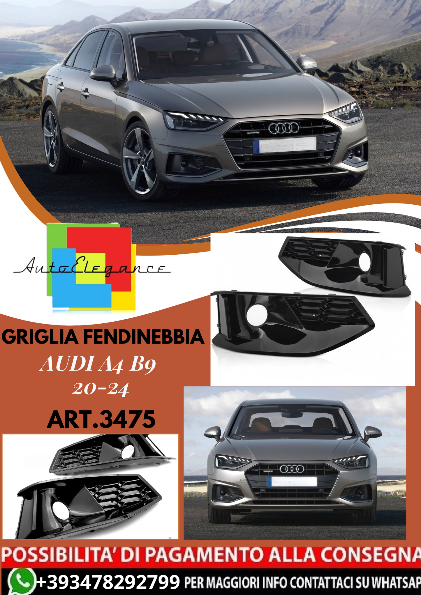 💥ART.3475 GRIGLIA FENDINEBBIA adatto per AUDI A4 B9 20-24💥