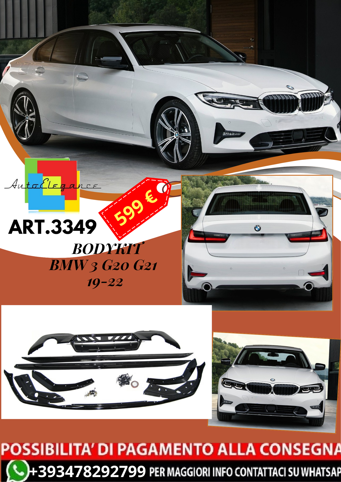 💥ART.3349 BODYKIT SPORT NERO STILE PERFORMANCE adatto a BMW 3 G20 G21 19-22💥