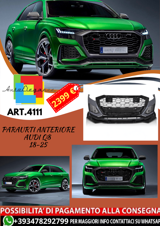 💥ART.4111 Paraurti Anteriore adatto per AUDI Q8 18-25 LOOK S LINE💥