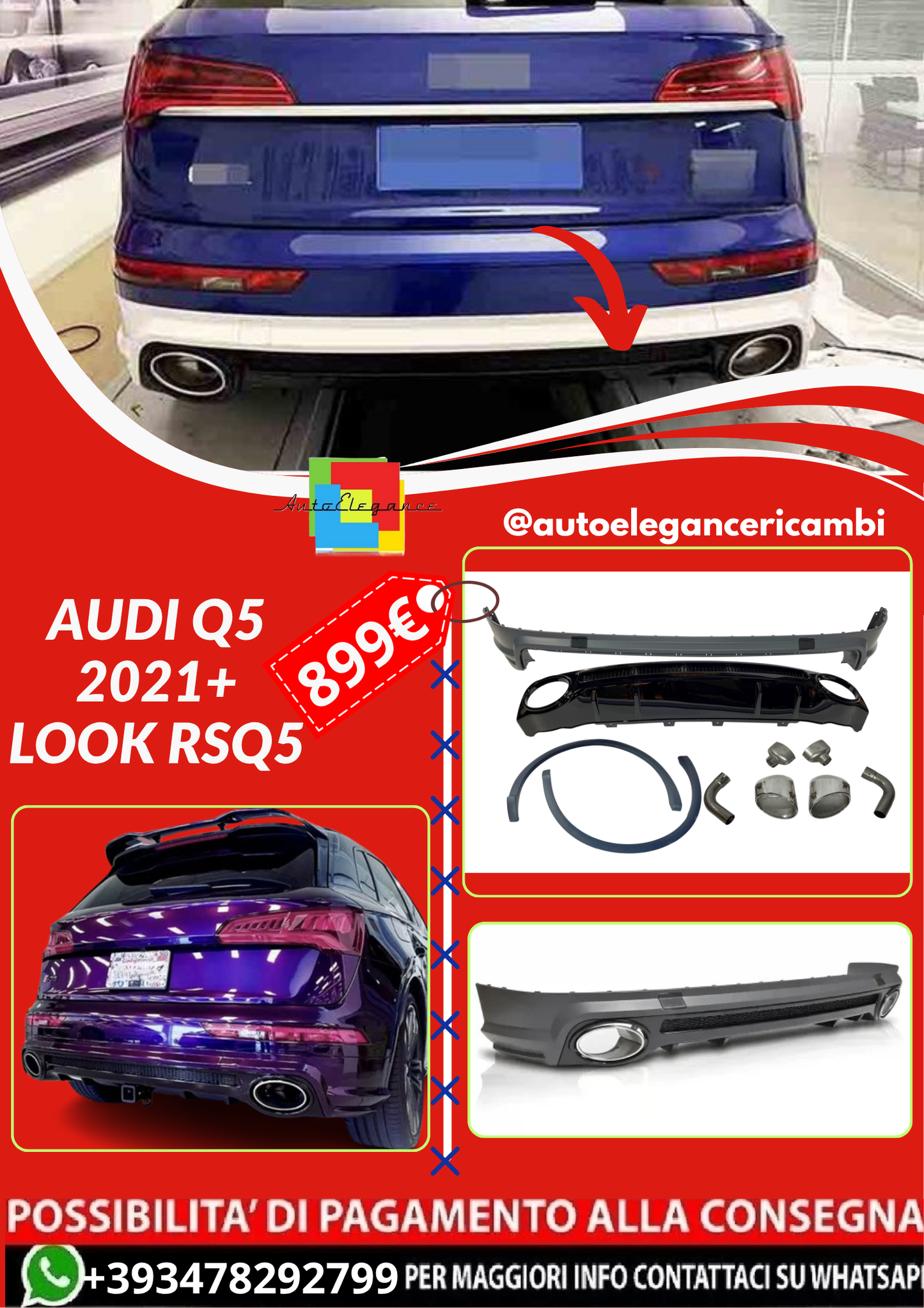 ART.4319  Paraurti Posteriore adatto per Audi Q5 2021+ Look RSQ5