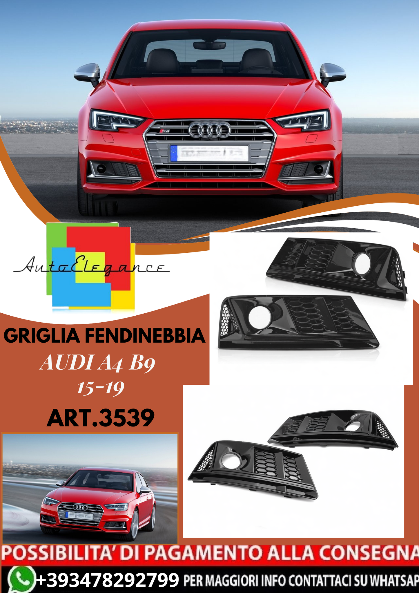 💥ART.3539 GRIGLIA FENDINEBBIA adatto per AUDI A4 B9 15-19💥