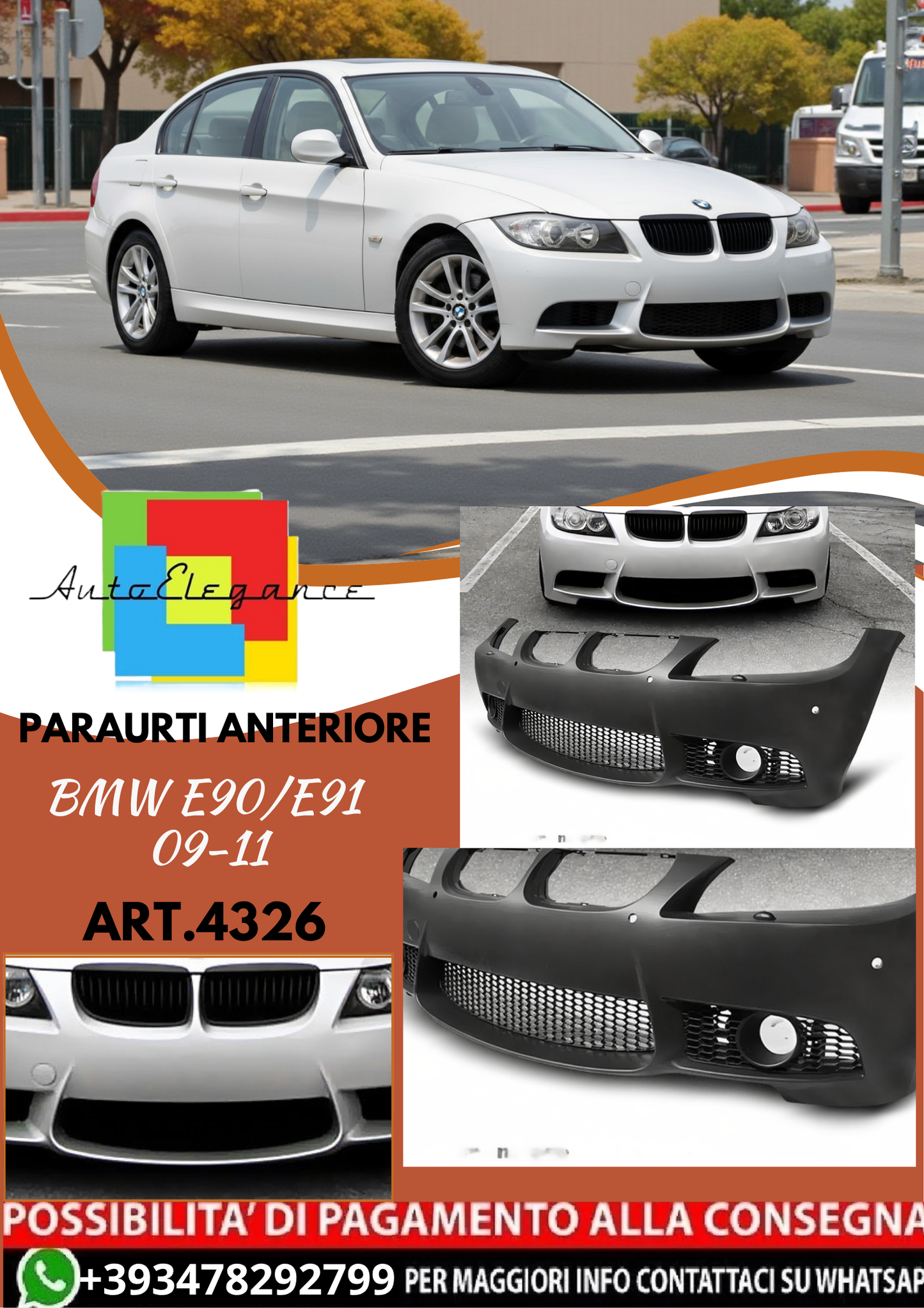 💥ART.4326 Paraurti Anteriore adatto per BMW E90/E91 09-11 LOOK M3💥