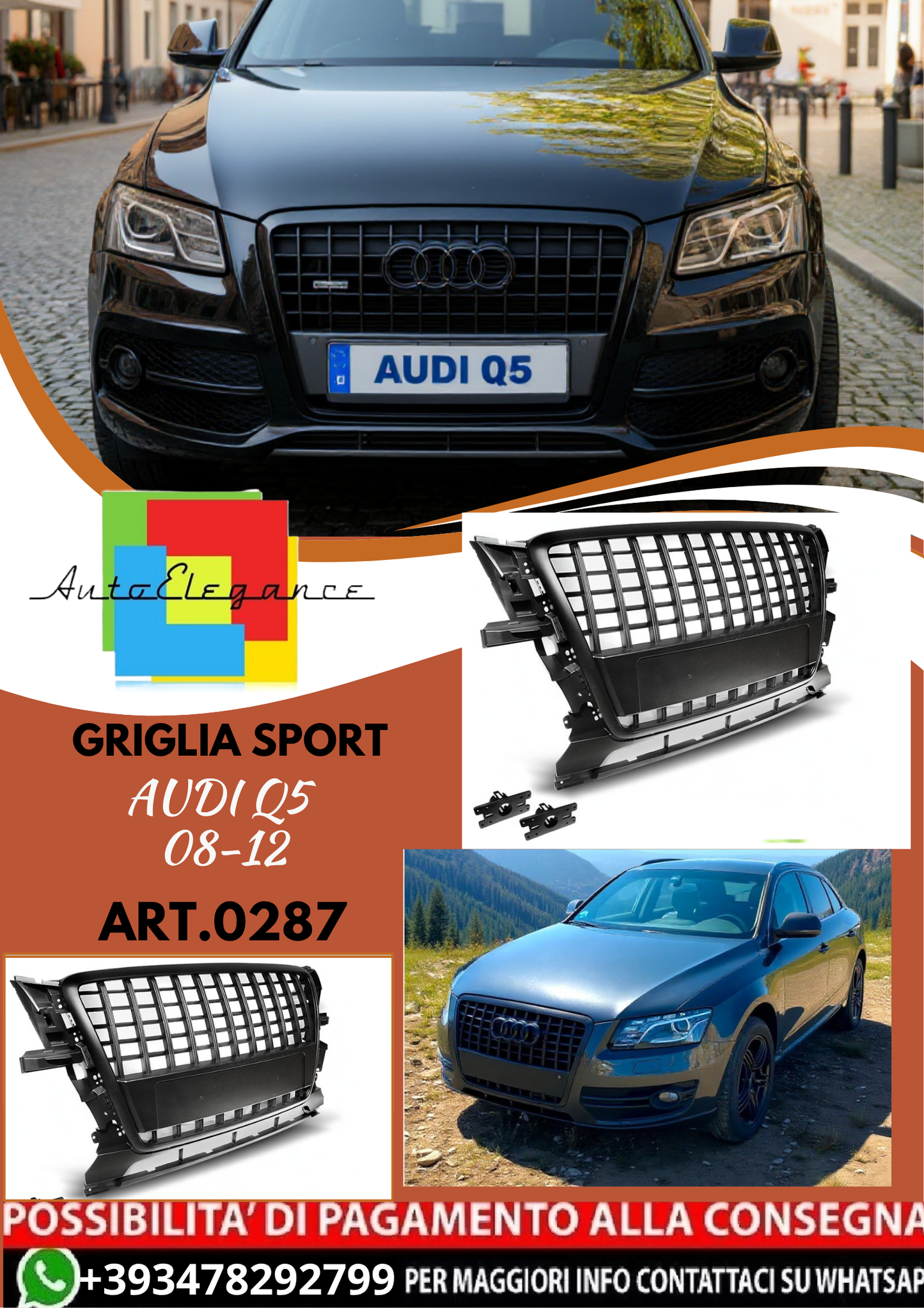 💥ART.0287 GRIGLIA SPORT adatto per AUDI Q5 08-12 LOOK SLINE SQ5💥
