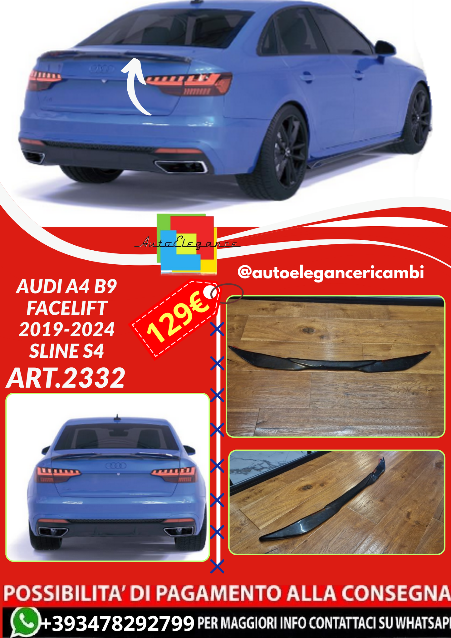 ART.2332 SPOILER AUDI A4 B9 FACELIFT 2019-2024 SLINE S4 SEDAN AVANT