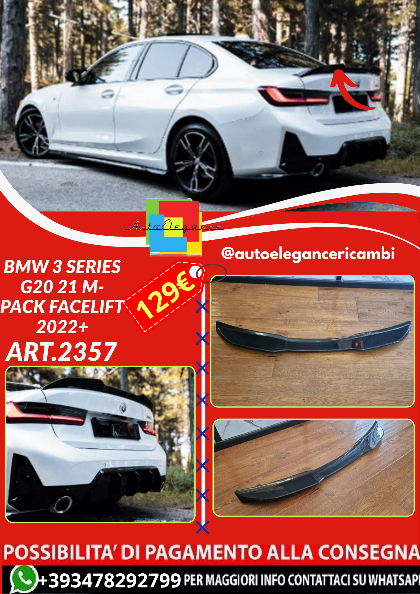 ART.2357  SPOILER BMW 3 SERIES G20 21 M-PACK FACELIFT 2022+