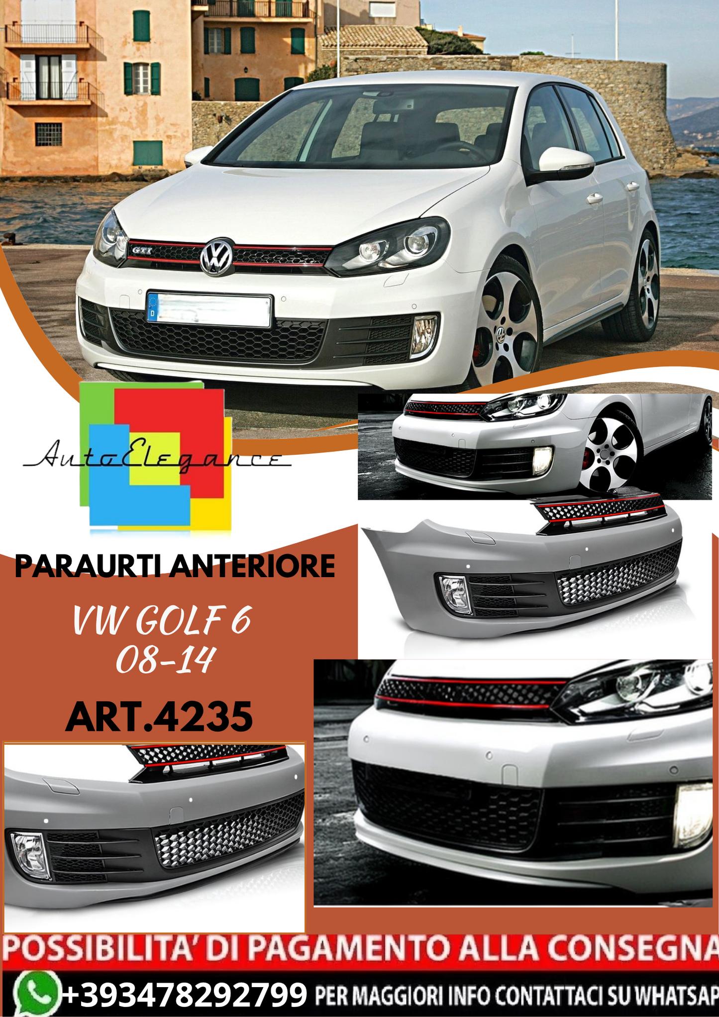 💥ART.4235 Paraurti Anteriore adatto per VW GOLF 6 08-14 LOOK GTI💥