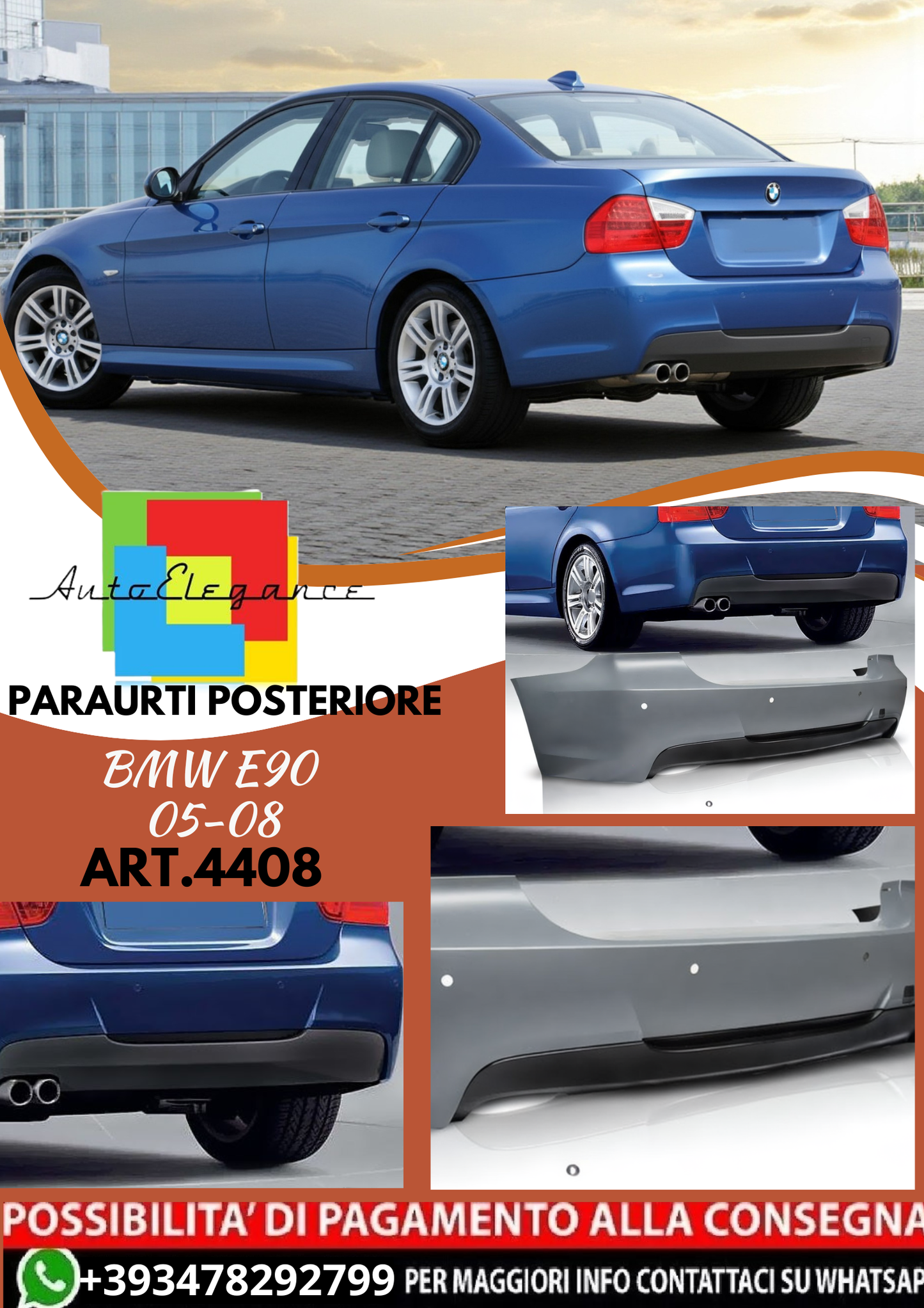 💥ART.4408 Paraurti Posteriore adatto per BMW E90 05-08 LOOK M3💥