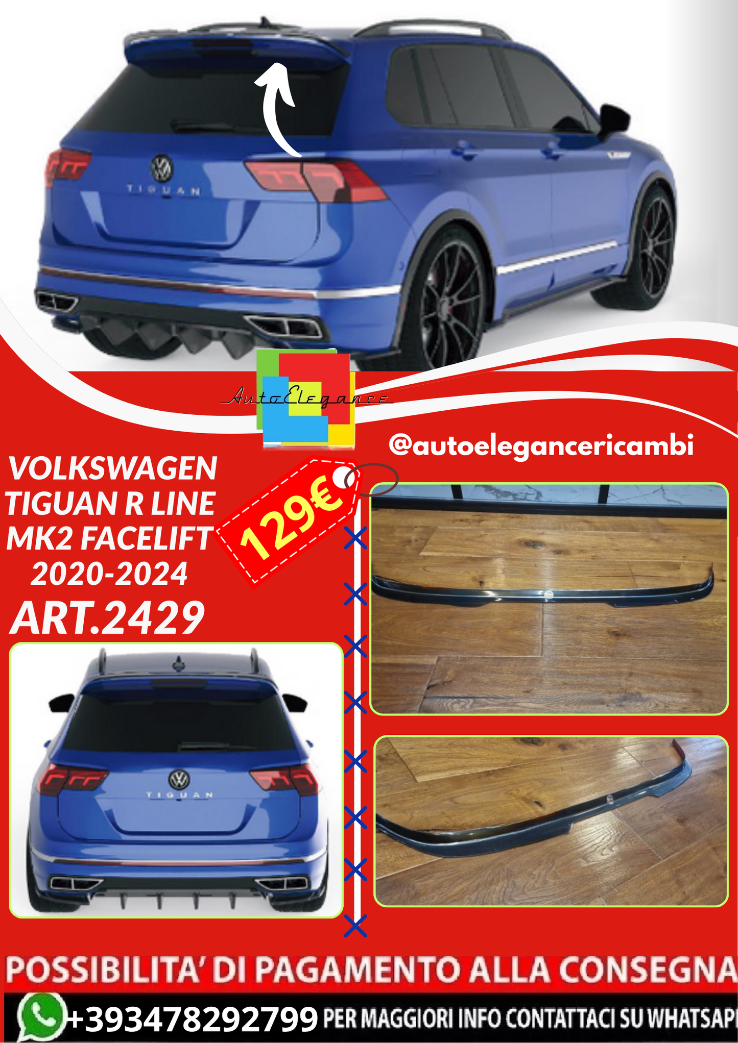 ART.2429 SPOILER VOLKSWAGEN TIGUAN R LINE MK2 FACELIFT 2020-2024