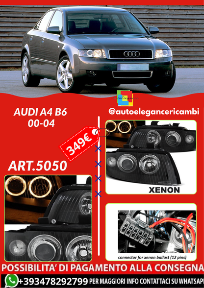💫ART.5050 FARI ANTERIORE XENON ANGEL EYES NERI adatti per AUDI A4 B6 00-04💫