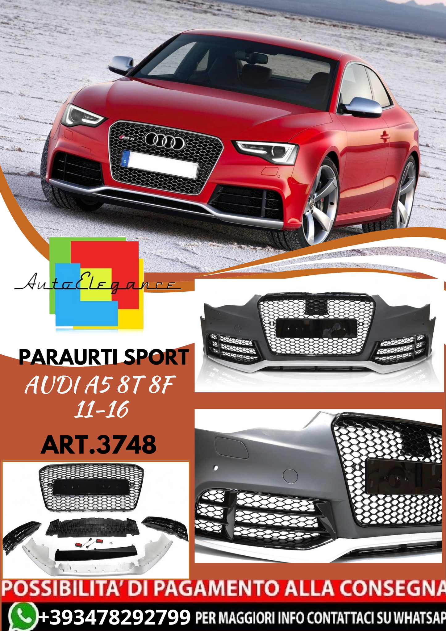 💥ART.3784 PARAURTI ANTERIORE SPORT adatto per AUDI A5 8T 8F 11-16 LOOK RS5💥