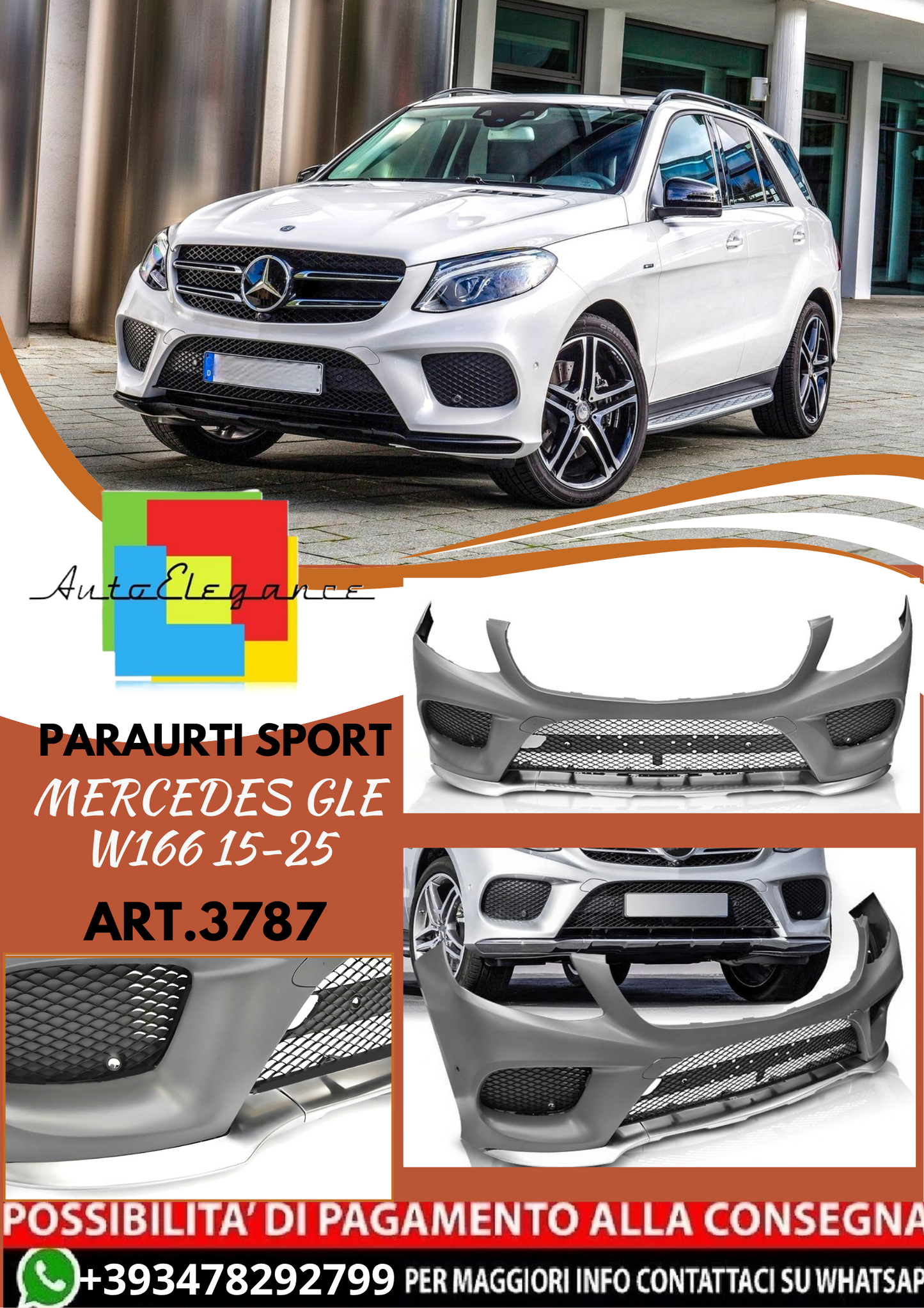 💥ART.3787 PARAURTI ANTERIORE SPORT adatto per MERCEDES GLE W166 15-18 LOOK AMG💥