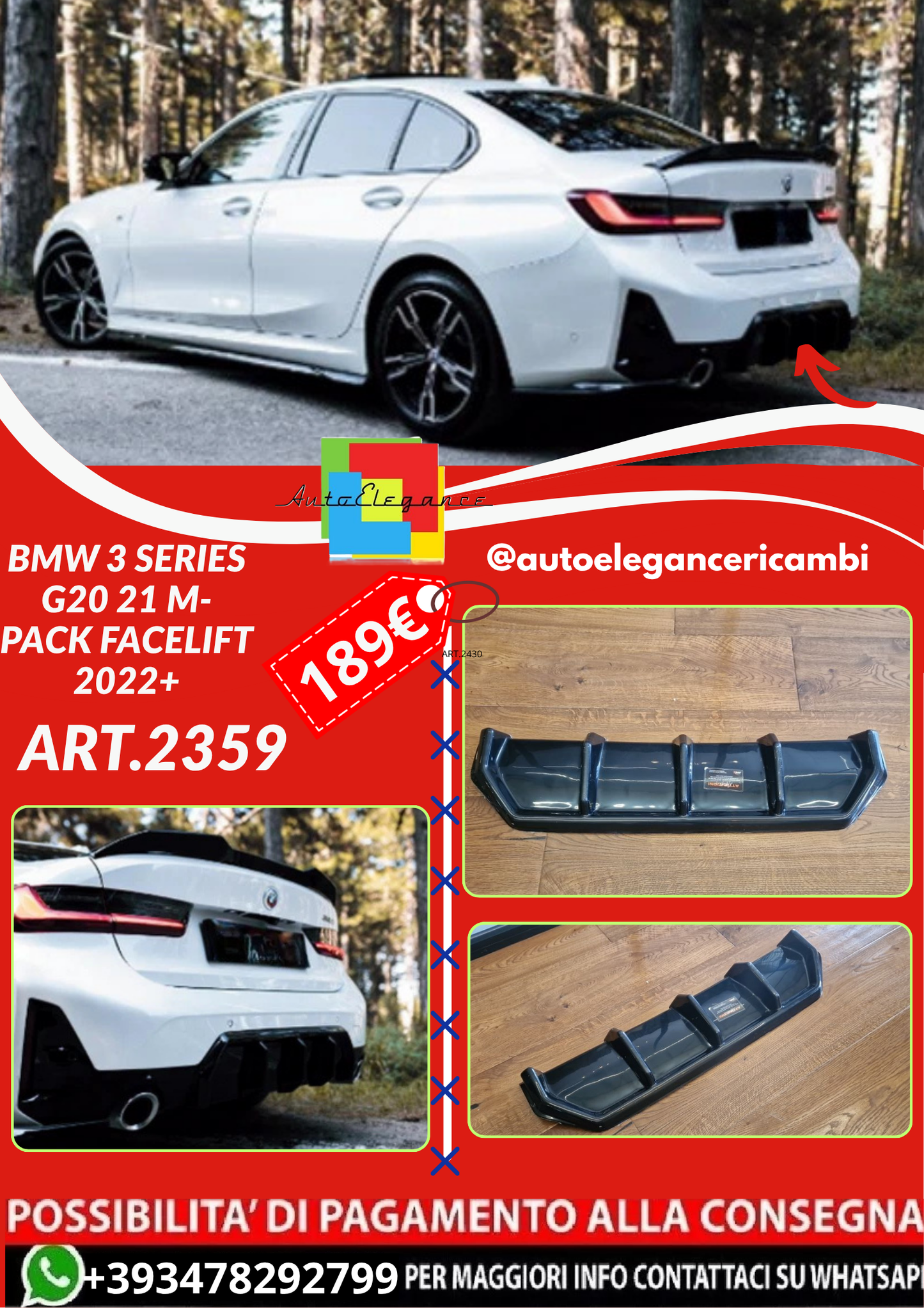 ART.2359 DIFFUSORE BMW 3 SERIES G20 21 M-PACK FACELIFT 2022+