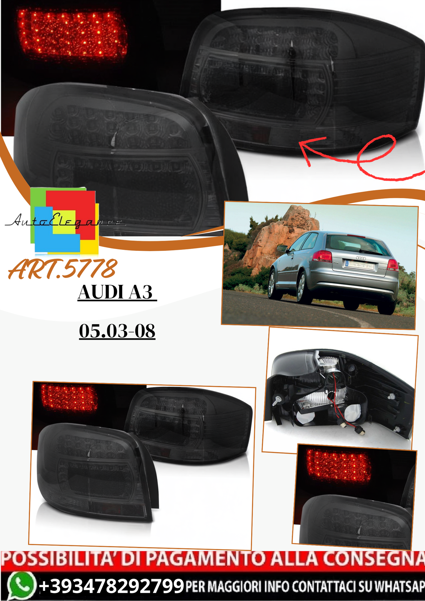 💫ART.5778 FARI POSTERIORE LED ADATTO PER AUDI A3 3P 05.03-08 💫