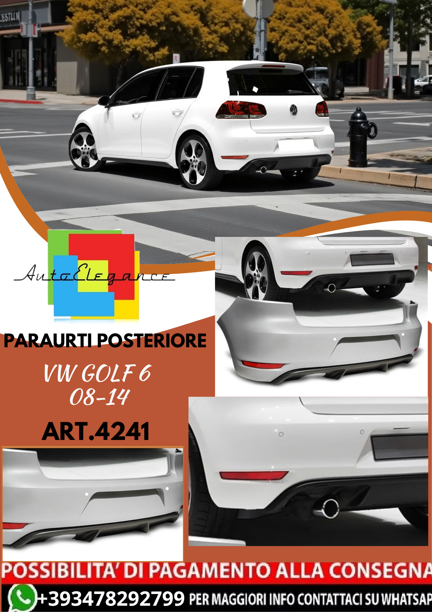 💥ART.4241 Paraurti Posteriore adatto per VW GOLF 6 08-14 LOOK GTI💥