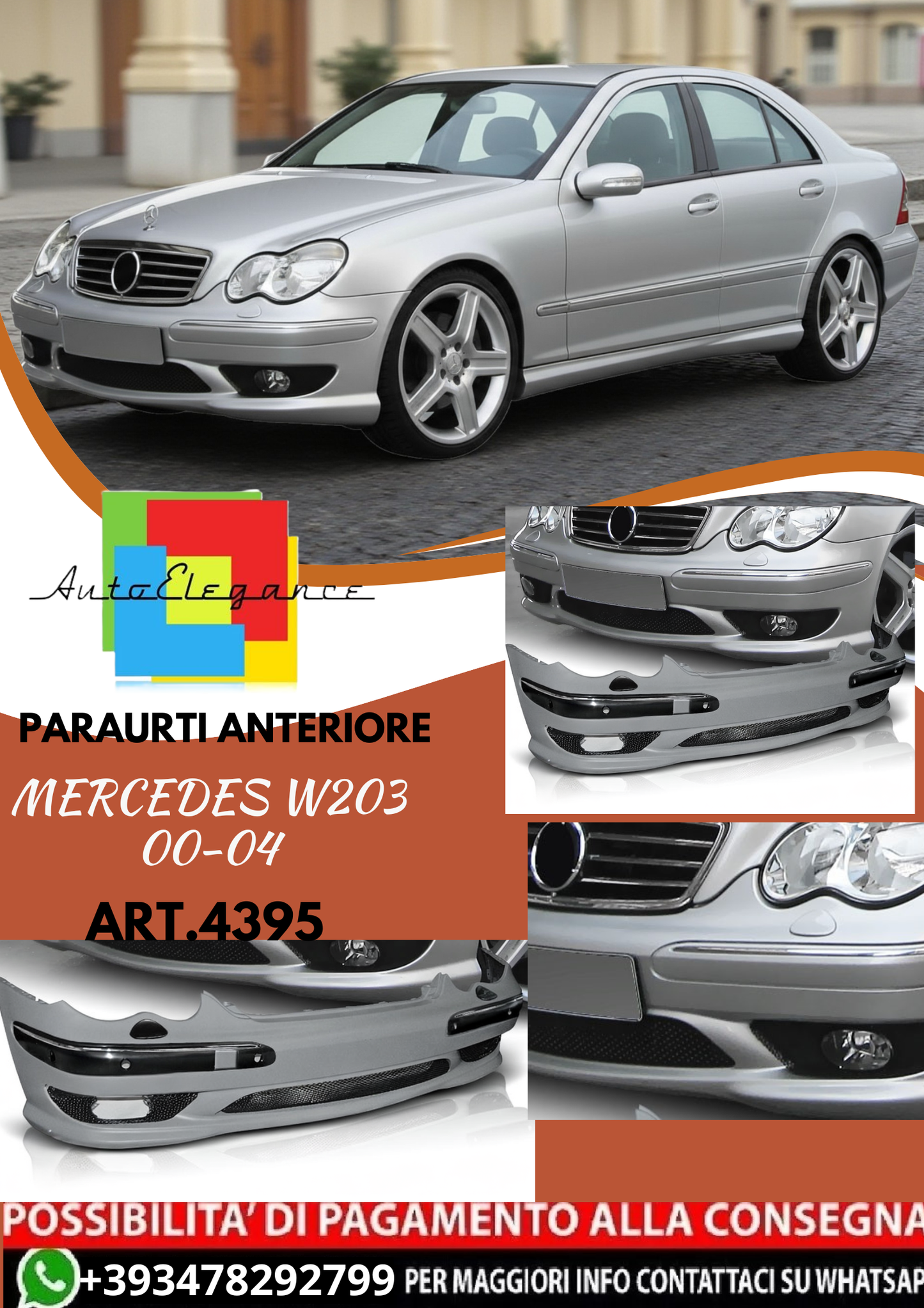 💥ART.4395 Paraurti Anteriore adatto per MERCEDES W203 00-04 LOOK AMG💥