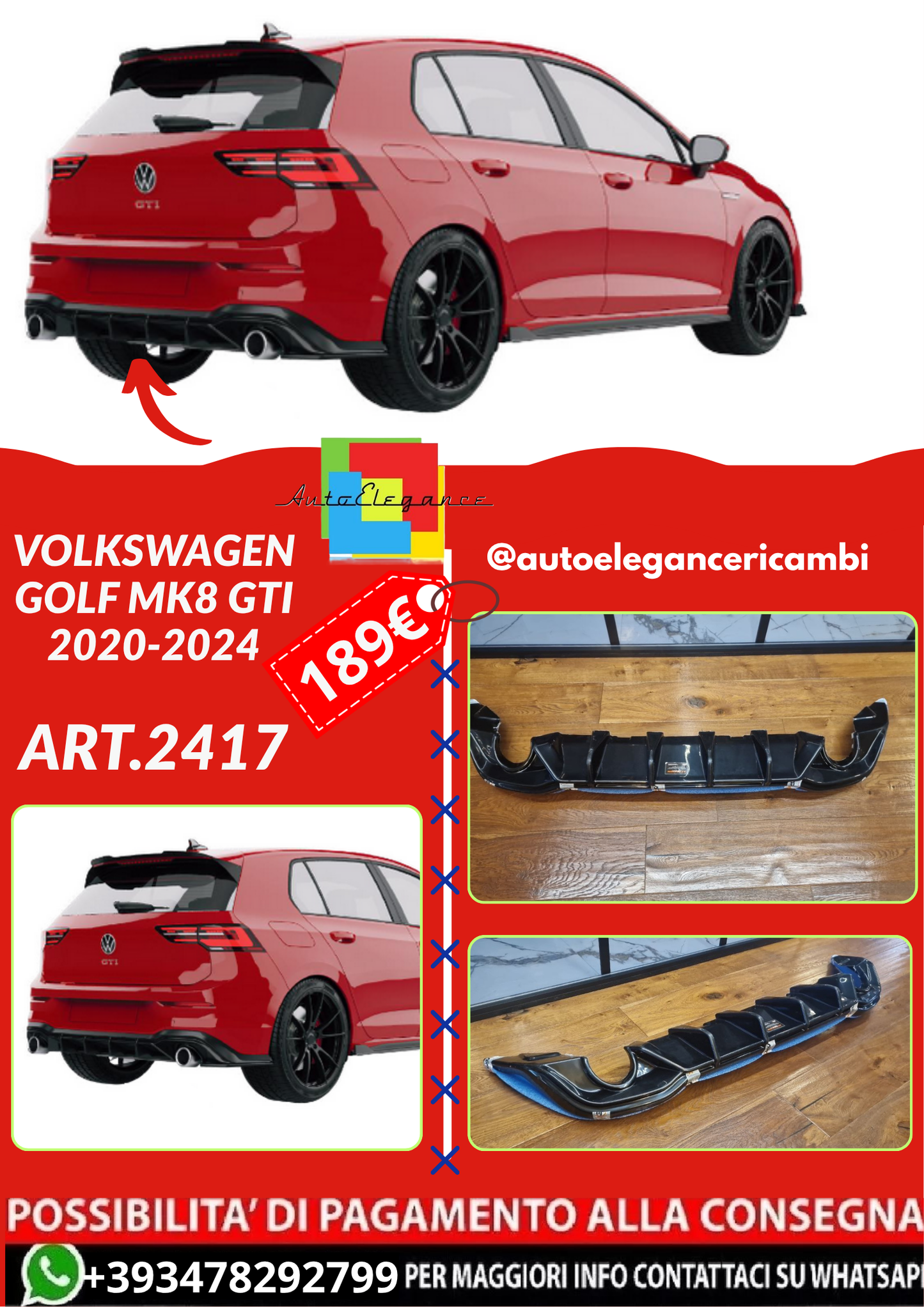 ART.2417 DIFFUSORE VOLKSWAGEN GOLF MK8 GTI 2020-2024