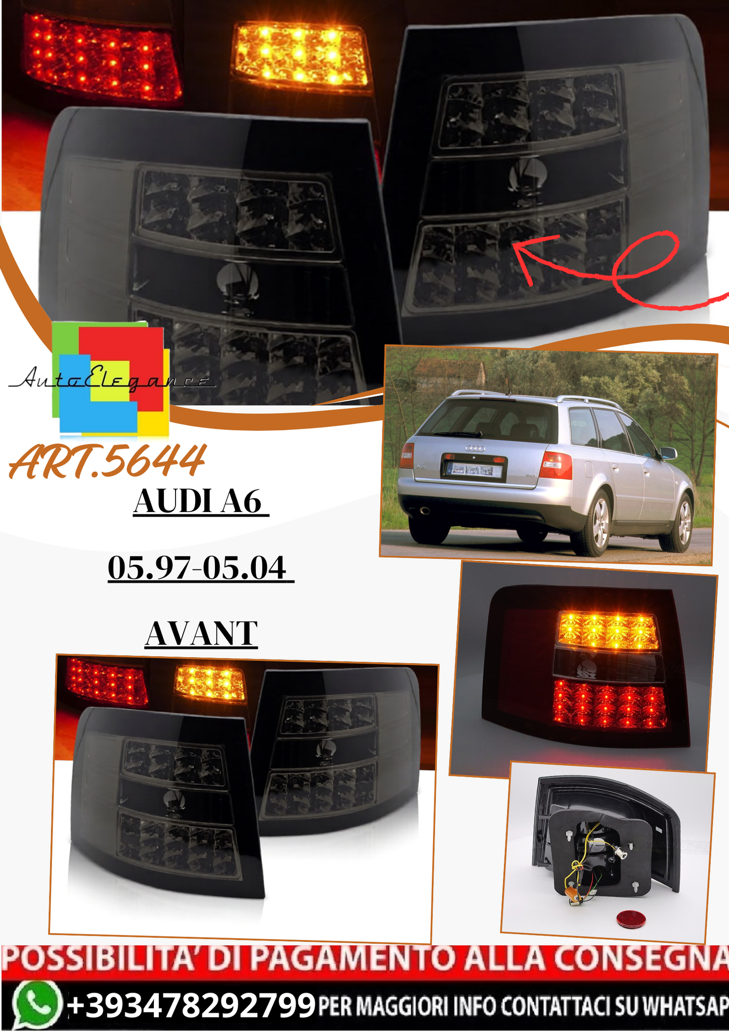 💫ART.5644 FARI POSTERIORE LED ADATTO PER AUDI A6 05.97-05.04 AVANT💫