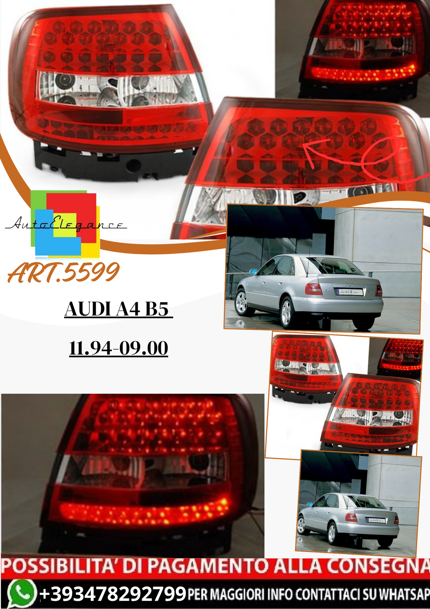 💫ART.5599 FARI POSTERIORE LED ADATTO PER AUDI A4 B5 11.94-09.00💫